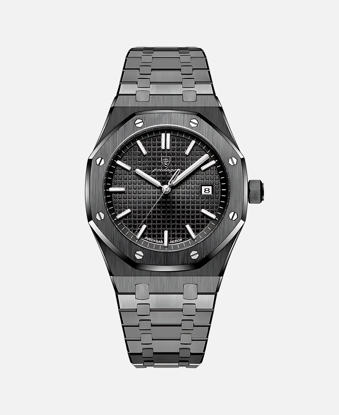 Montre homme 41mm en acier inoxydable, cadran argenté glacé. Cadeau homme élégant et fonctionnel.