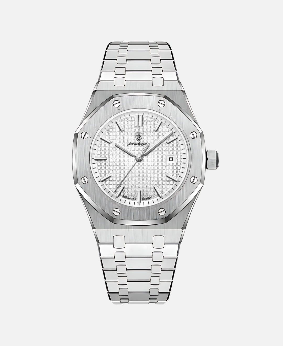 Montre homme 41mm élégante, bracelet et boîtier en acier inoxydable. Cadran bleu océan lumineux.
