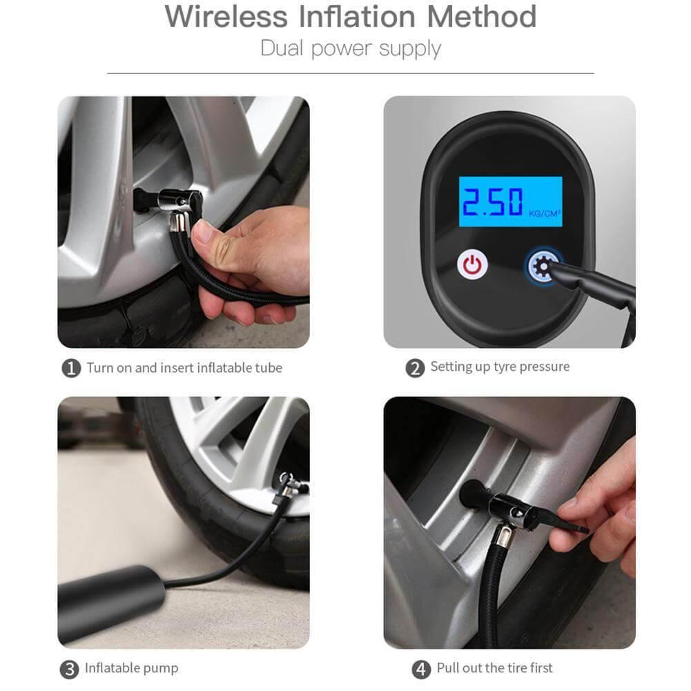 Gonfleur électrique portable sans fil pour pneus auto, vélo; petite pompe rapide pour urgence et voyage.