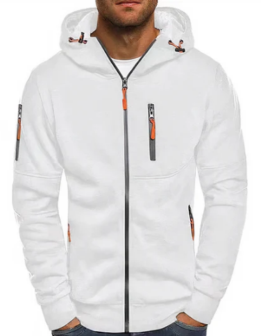 Sweat à capuche zippé homme noir, style moderne et décontracté, parfait pour le quotidien et le streetwear.