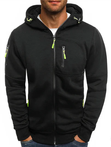 Hoodie zippé homme gris en coton doux, offrant confort et chaleur. Idéal pour sport ou détente.
