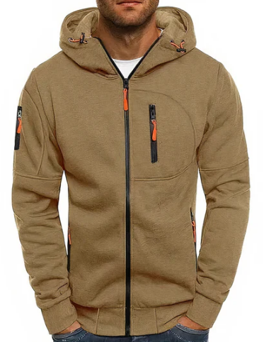 Sweat hoodie zippé homme vert kaki, un essentiel confortable et stylé pour un look moderne toute l'année.
