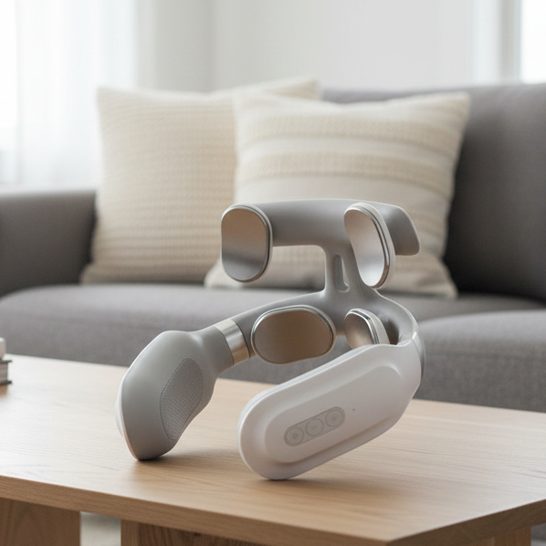 Appareil de massage cervical 4-en-1 avec chaleur et vibration pour soulager les tensions du cou.
