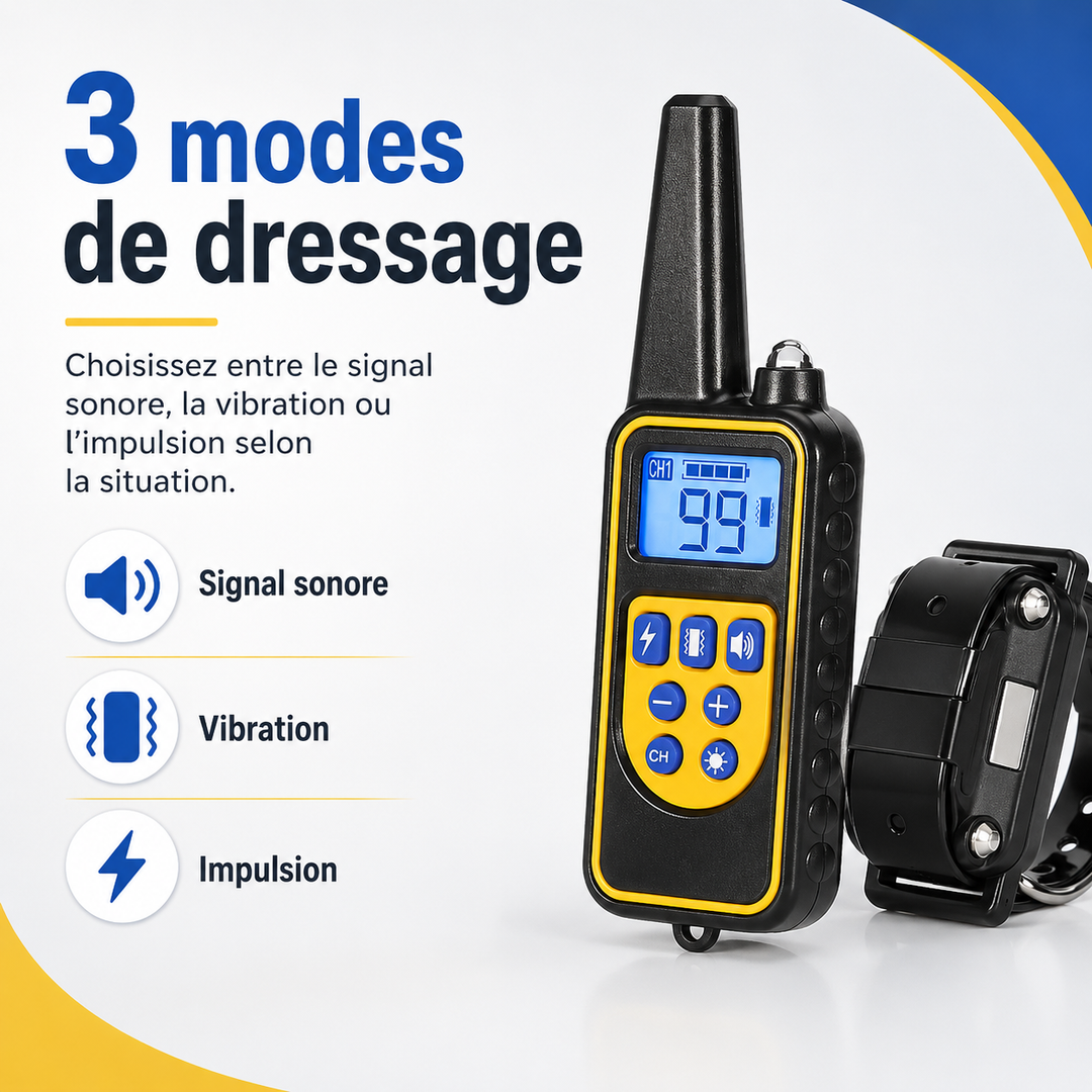Collier de dressage chien anti-aboiement étanche, adapté petit, moyen et grand chien. Portée 800m.