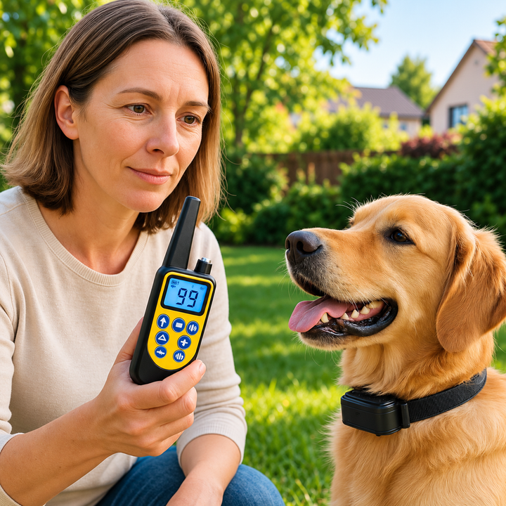 Accessoire de dressage étanche pour chien actif. Collier avec modes vibrations pour une éducation sereine.