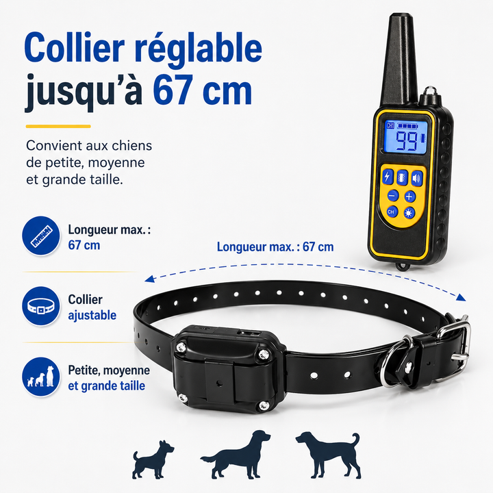 Collier pour chien étanche avec télécommande, portée 800m. Idéal pour les séances de dressage en extérieur.