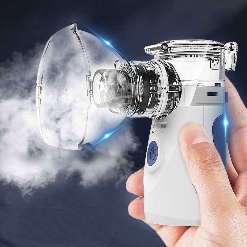 Nébuliseur ultrasonique portable rechargeable, idéal pour soulager la respiration à domicile ou en voyage.