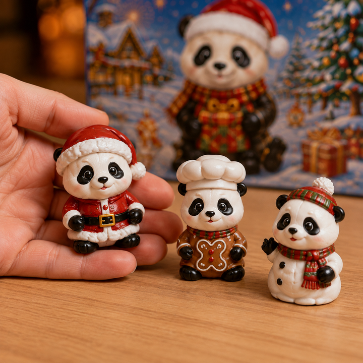Collectionnez les 24 figurines panda de Noël 2026 avec ce Calendrier de l'Avent, une décoration festive.