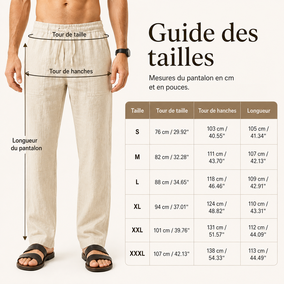 Pantalon lin homme anthracite, style décontracté et respirant, parfait pour l'été et le confort.