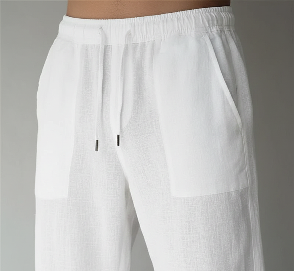Pantalon large pour homme, taille élastique avec cordon, look chic et décontracté, parfait pour l'été.