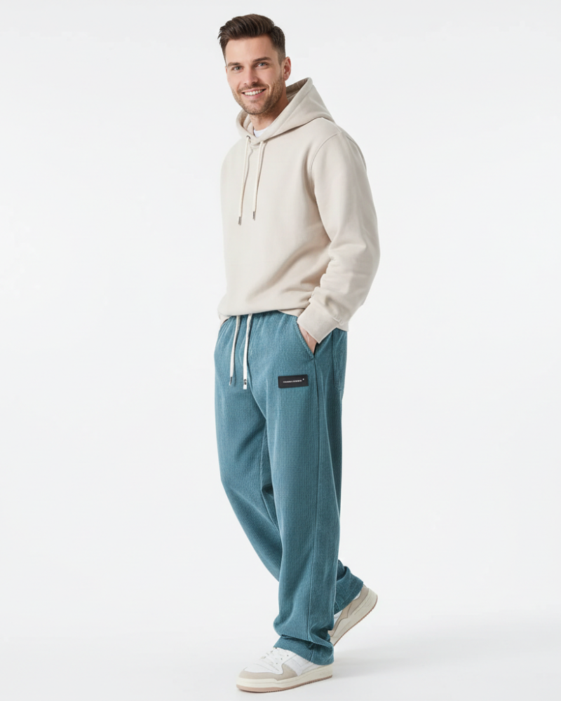Pantalon homme chaleureux et doux, idéal pour l'hiver et l'automne. Confort optimal et style moderne décontracté.