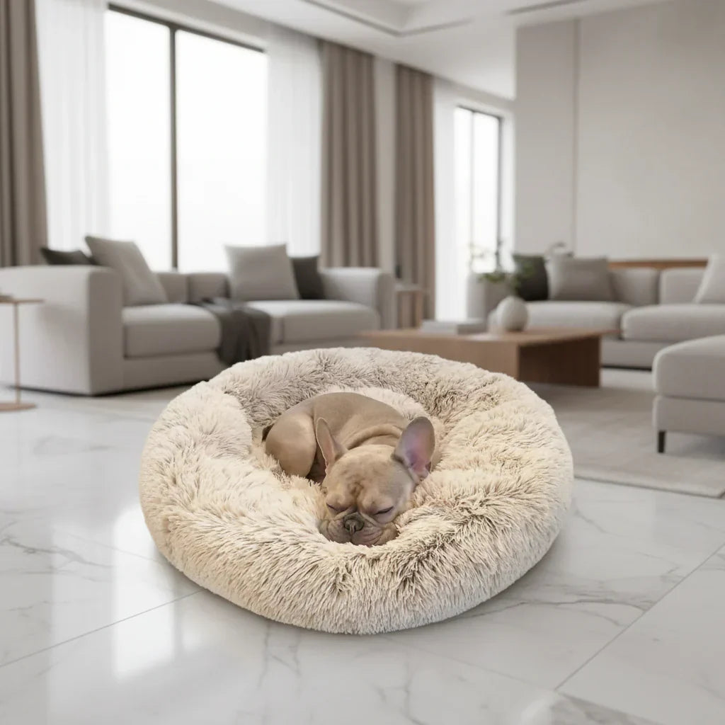 Lit apaisant pour chien super doux et confortable, couleur gris, favorisant un sommeil réparateur.
