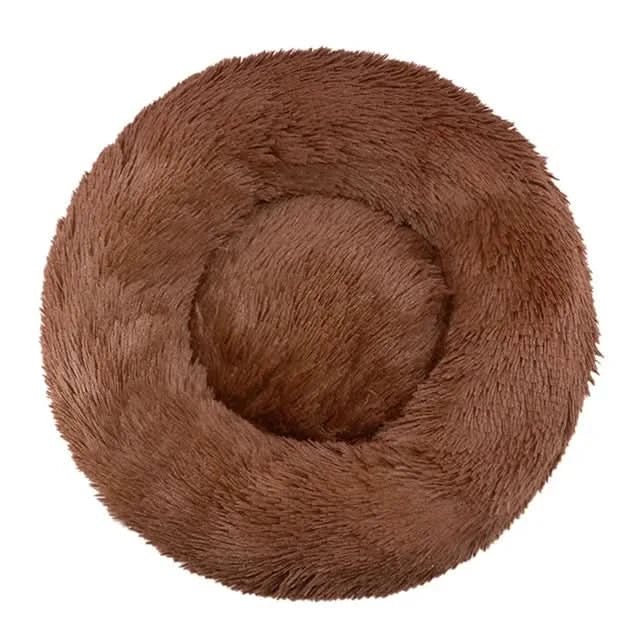 Lit apaisant grande taille pour chien, avec un design rond et une fourrure ultra douce.