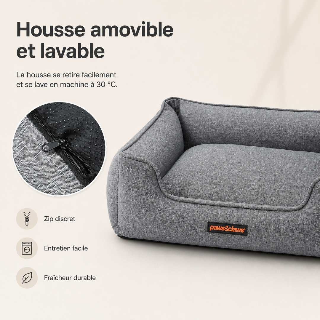 Coussin chien premium en mousse mémoire, lit orthopédique gris pour un confort supérieur et un soutien des articulations.