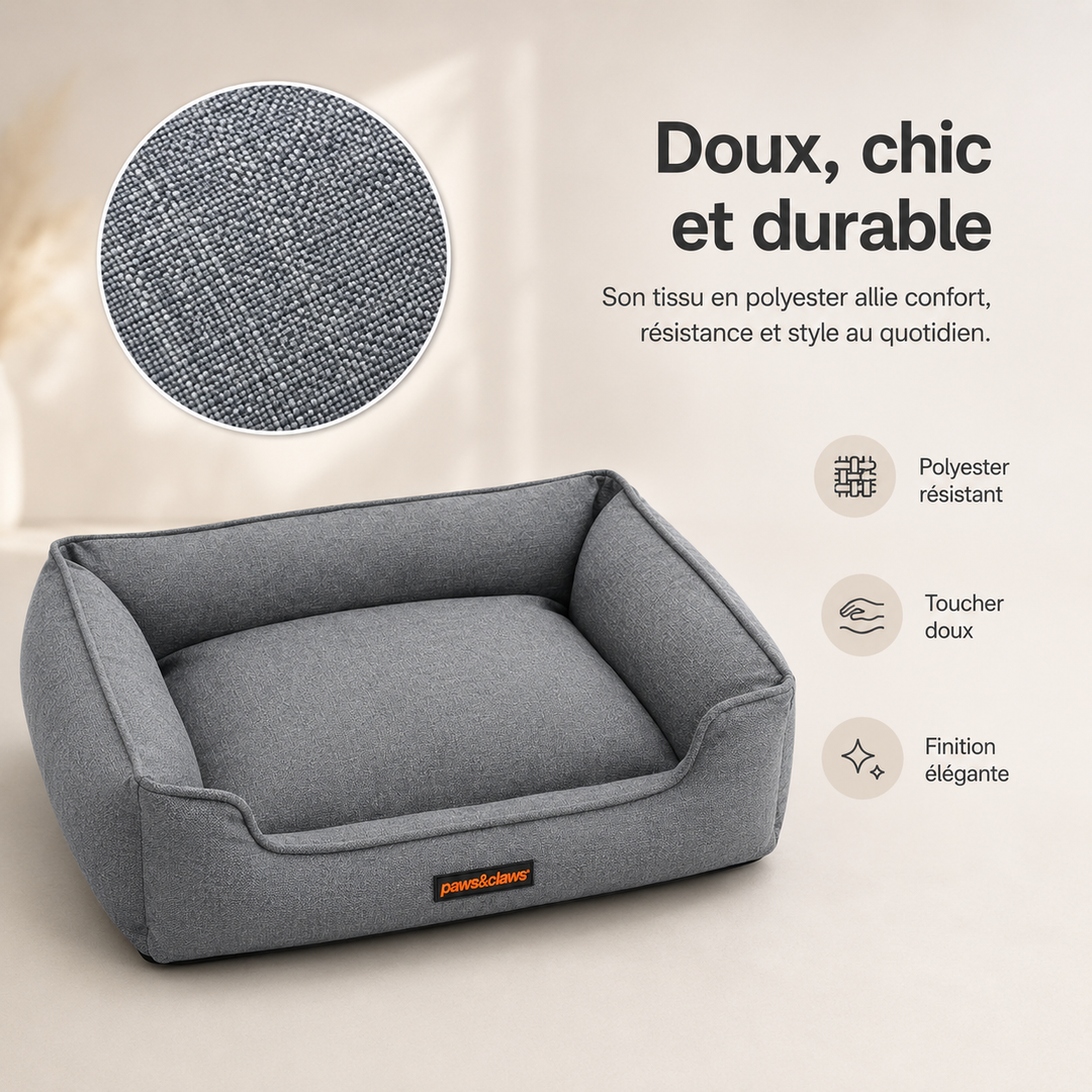 Lit orthopédique pour chiens âgés ou arthritiques, offrant soutien articulaire maximal et confort apaisant.