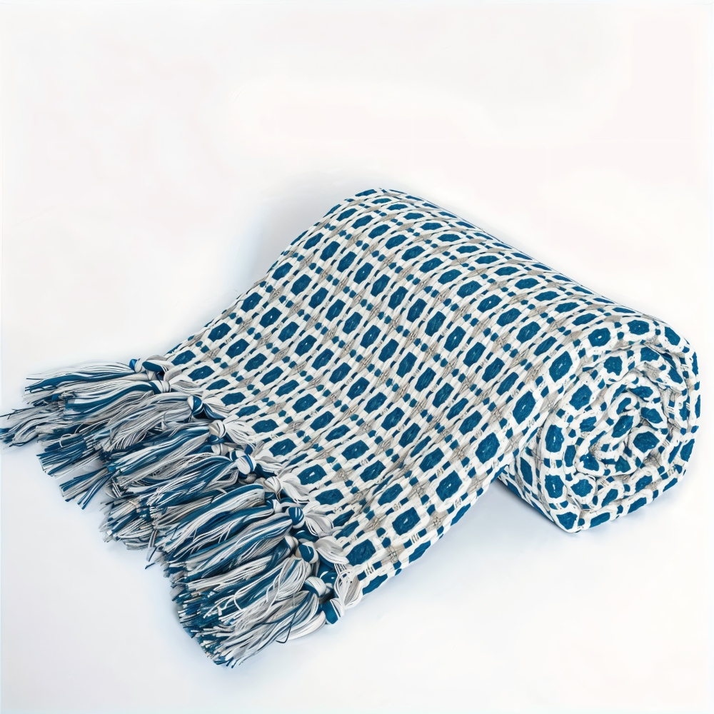 Plaid polaire avec franges, coloris vintage, doux et chaud, parfait pour le canapé ou comme jeté de lit.