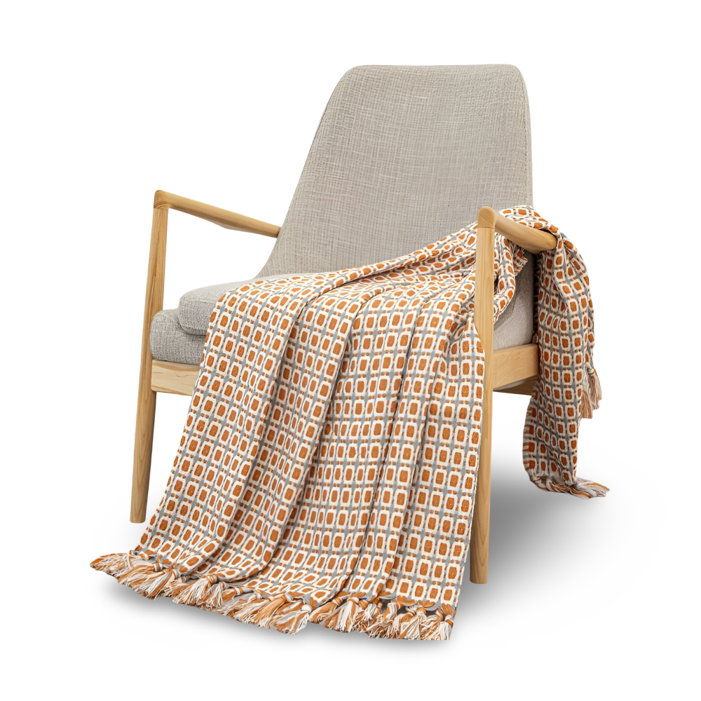 Doux plaid vintage en polaire polyester avec franges, léger et facile à entretenir pour toutes saisons.