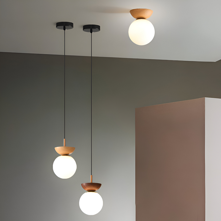 Luminaire LED Perle, suspension moderne pour plafond, design japonais intérieur.