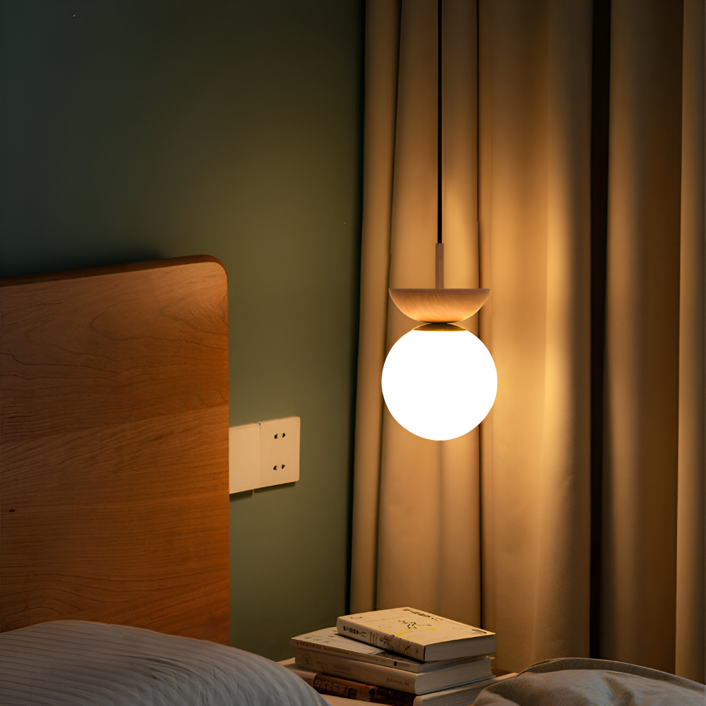 Lampe suspendue LED Perle style japonais, luminaire plafond pour ambiance douce.