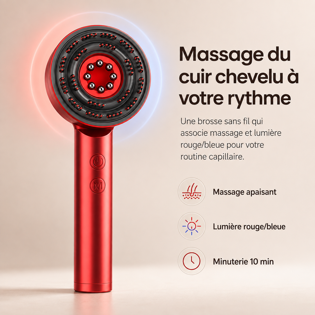 Massez votre cuir chevelu avec la lumière rouge pour une revitalisation capillaire intense.