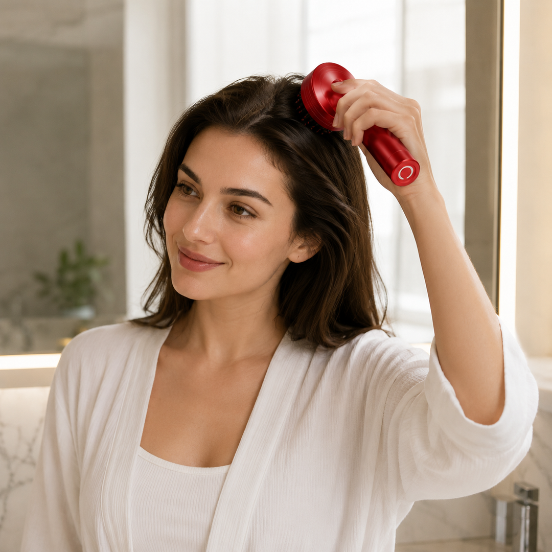 Pour un cuir chevelu sain et des cheveux revitalisés, utilisez ce peigne de massage lumière rouge.