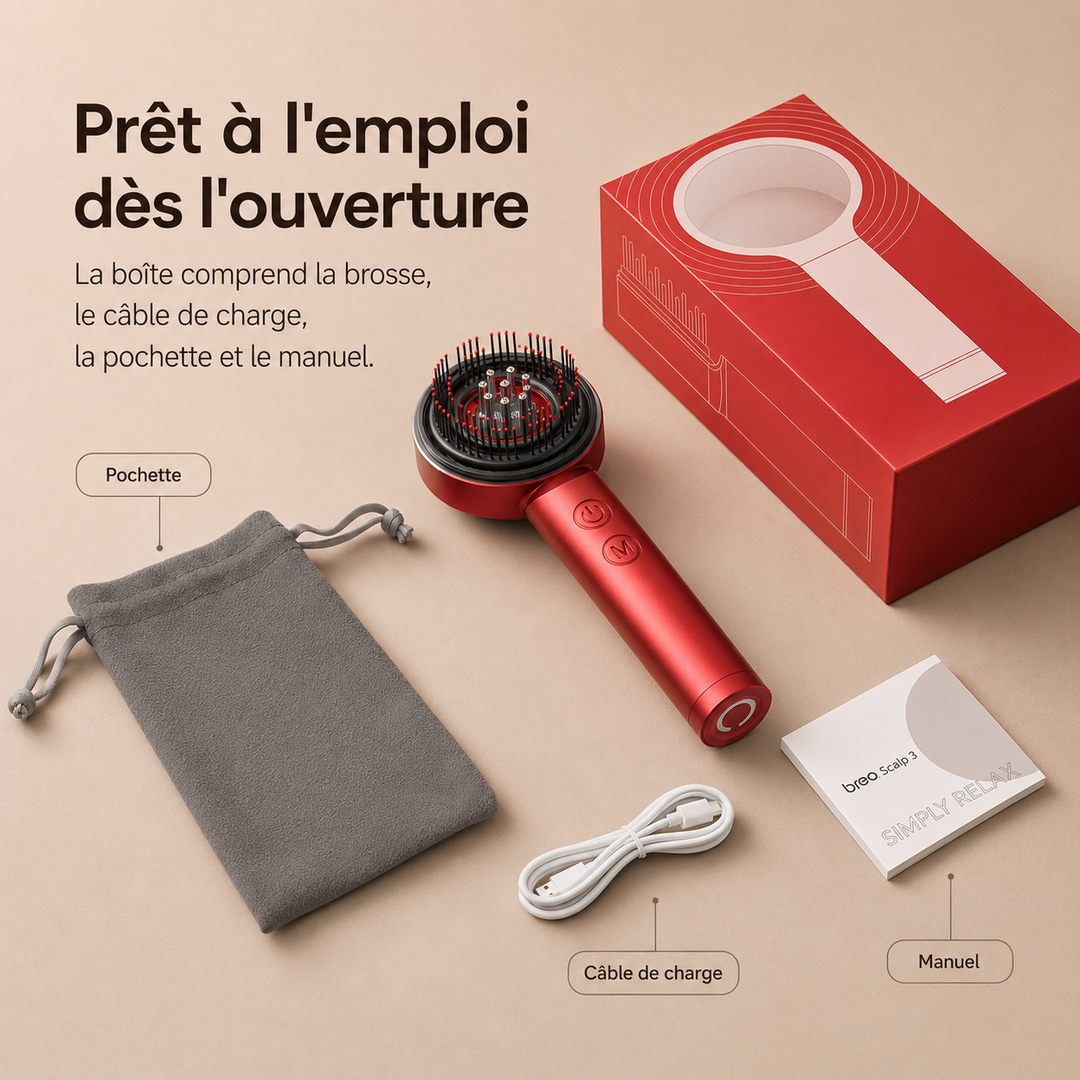 Peigne de massage ergonomique pour cuir chevelu, lumière rouge, améliore la circulation sanguine.