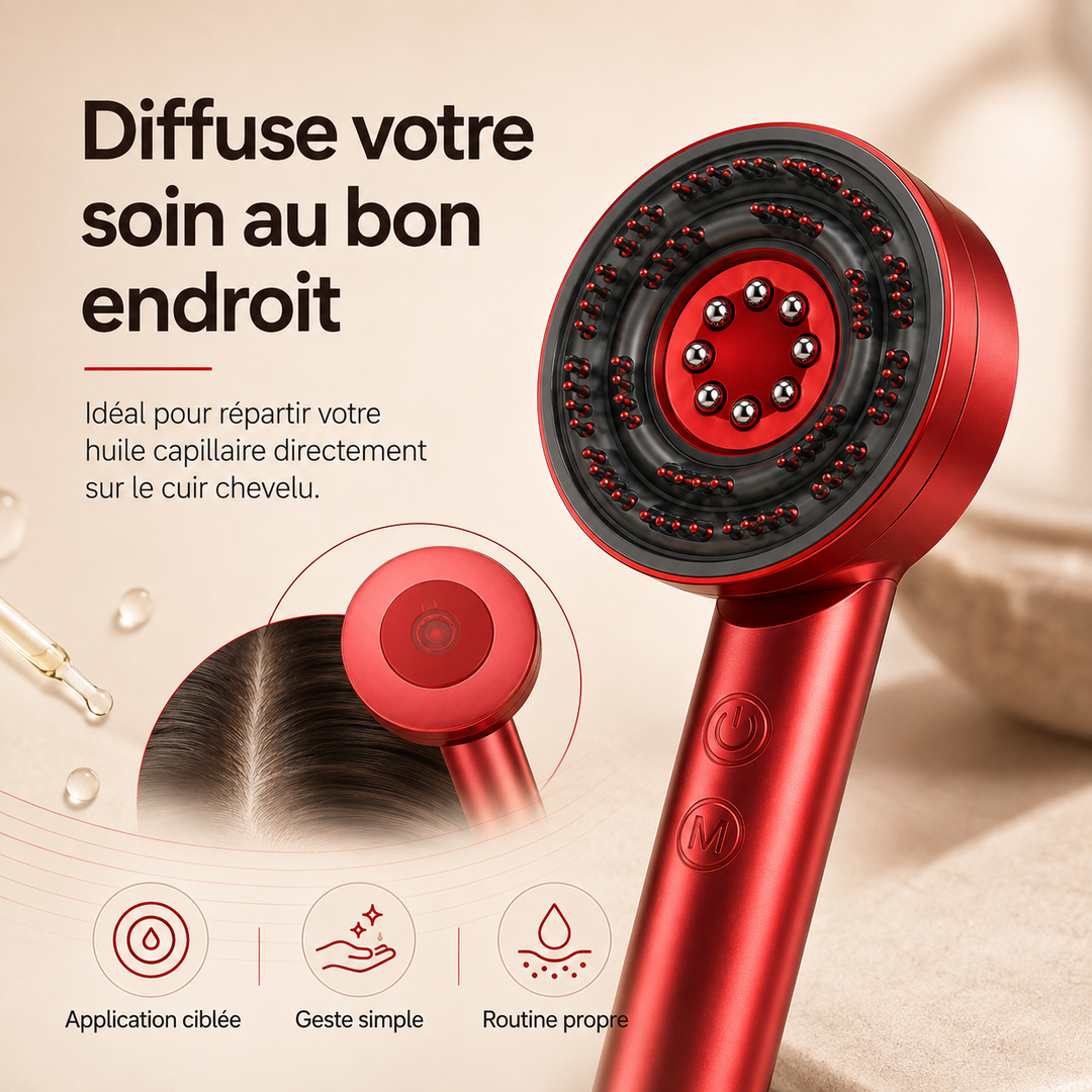 Peigne de massage capillaire, lumière rouge, thérapie anti-chute, revitalisation cuir chevelu.