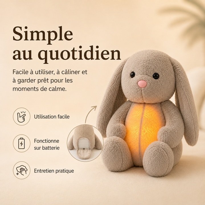 Loutre en peluche avec respiration et lumière douce, compagne de sommeil pour bébé et enfant.