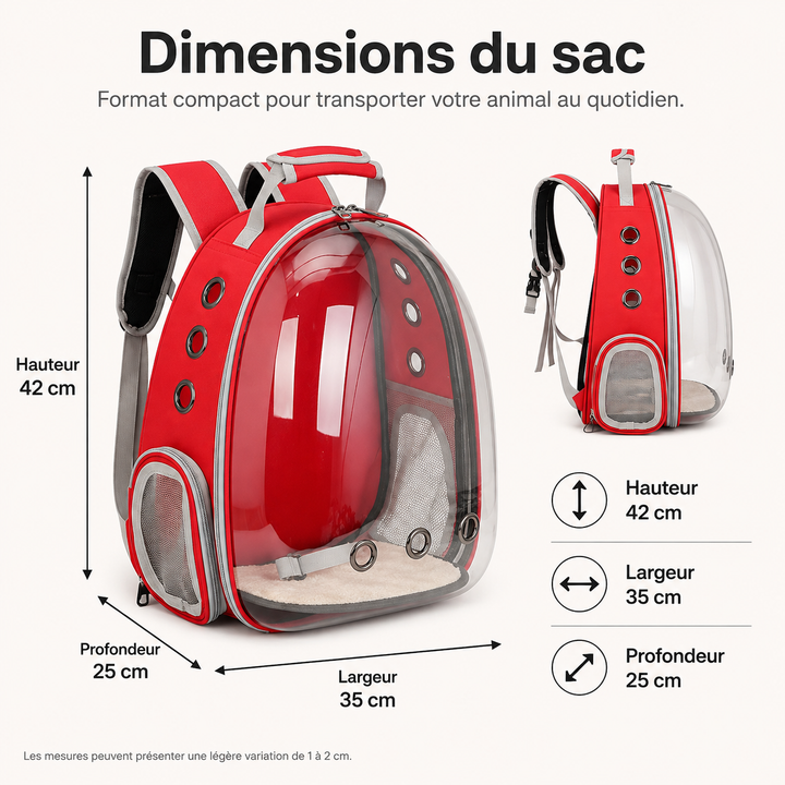 Sac de transport PetRoyale pour petits chiens et chats. Transparent pour la vue, aéré pour le confort.