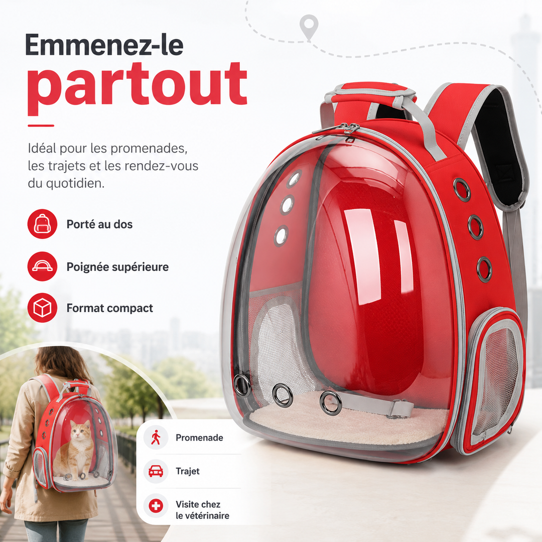 Sac à dos de transport PetRoyale pour chat : l'accessoire transparent et aéré pour vos aventures. Confort.