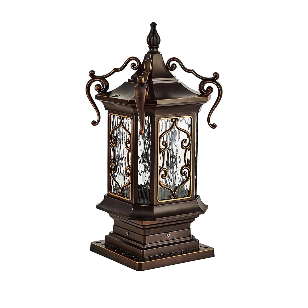 Lanterne pilier extérieure vintage en aluminium pour jardin. Éclairage classique résistant aux intempéries, IP65.