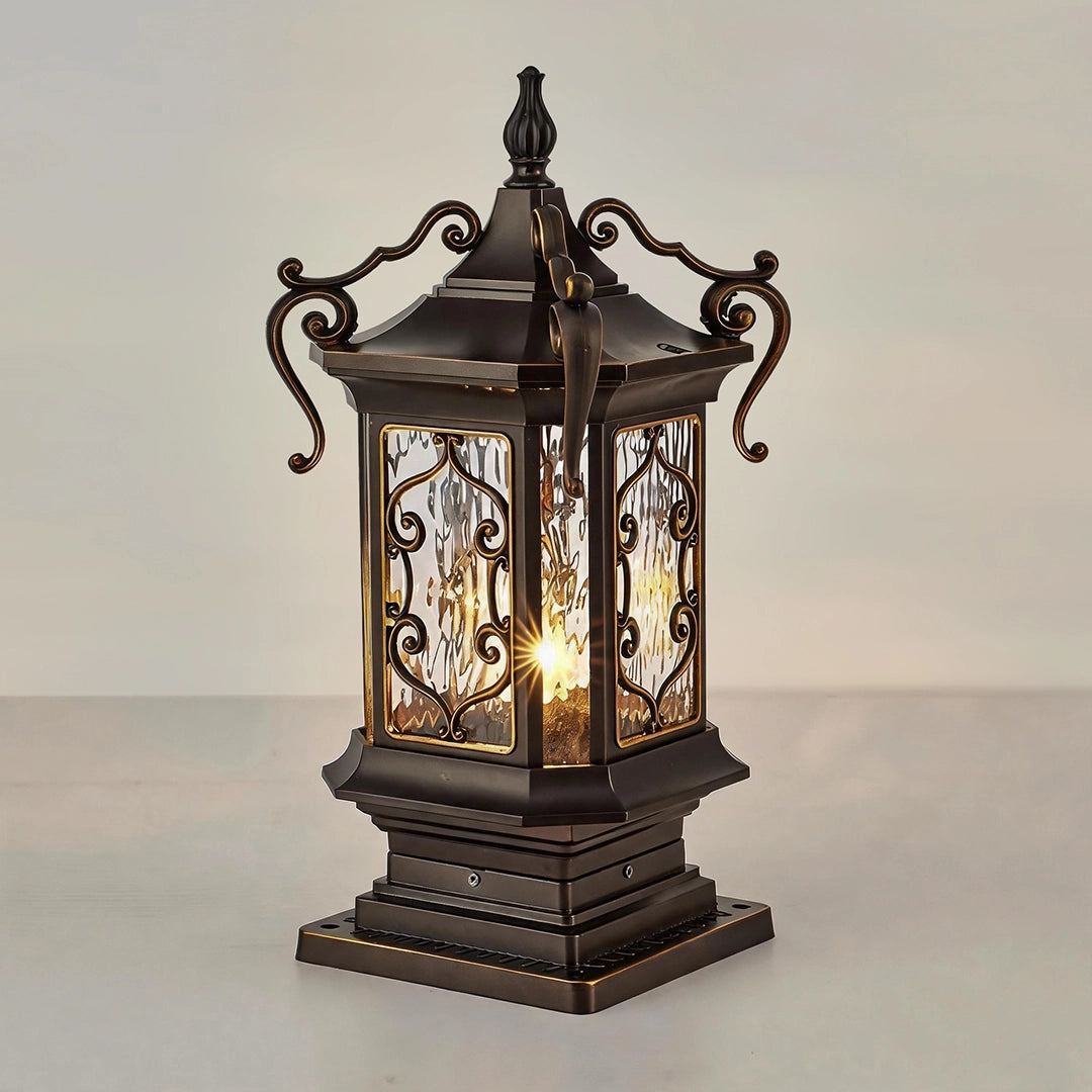 Éclairage de pilier extérieur vintage en alu. Lampe classique pour jardin, terrasse, résiste à l'eau (IP65).