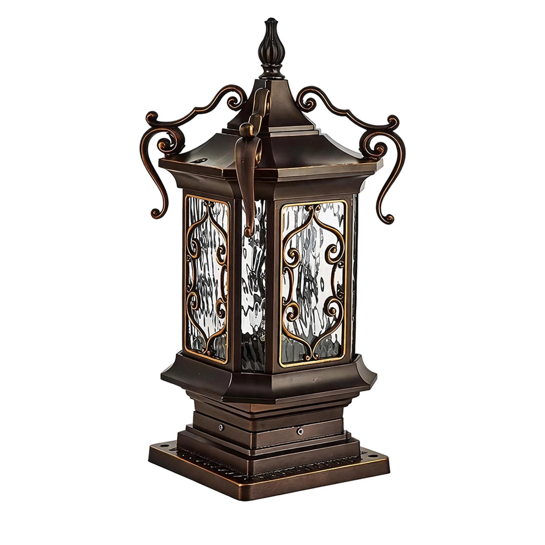 Lampe pilier de jardin vintage. Lanterne extérieure en aluminium, verre transparent, idéale pour allée et terrasse.