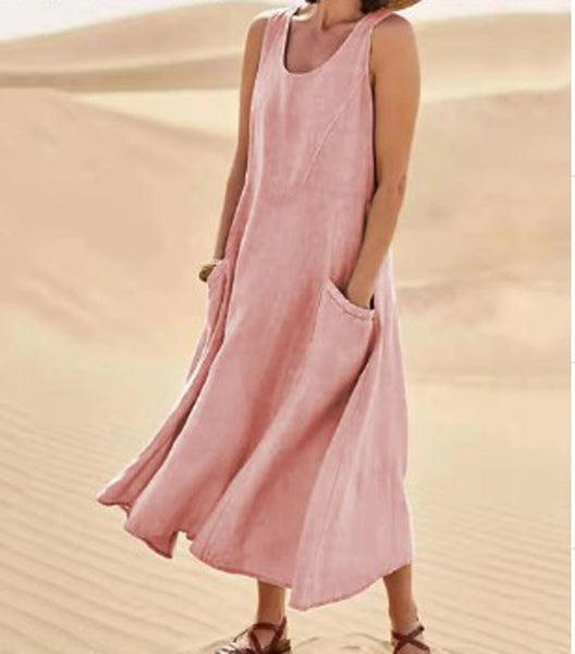 Robe élégante et décontractée pour femme, avec des poches, idéale pour un style quotidien facile.