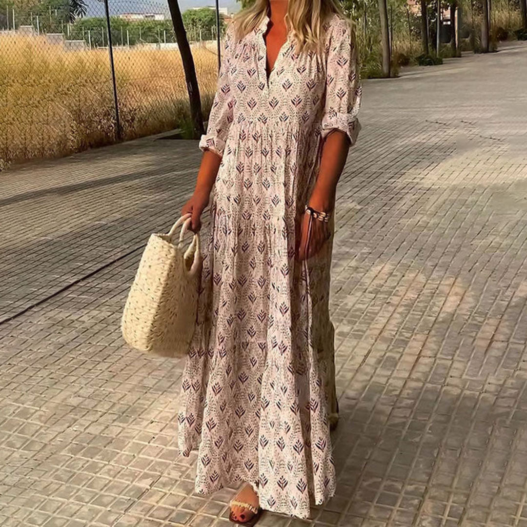Robe de cérémonie femme, coupe maxi bohème, élégante et festive. Parfaite pour un mariage estival.