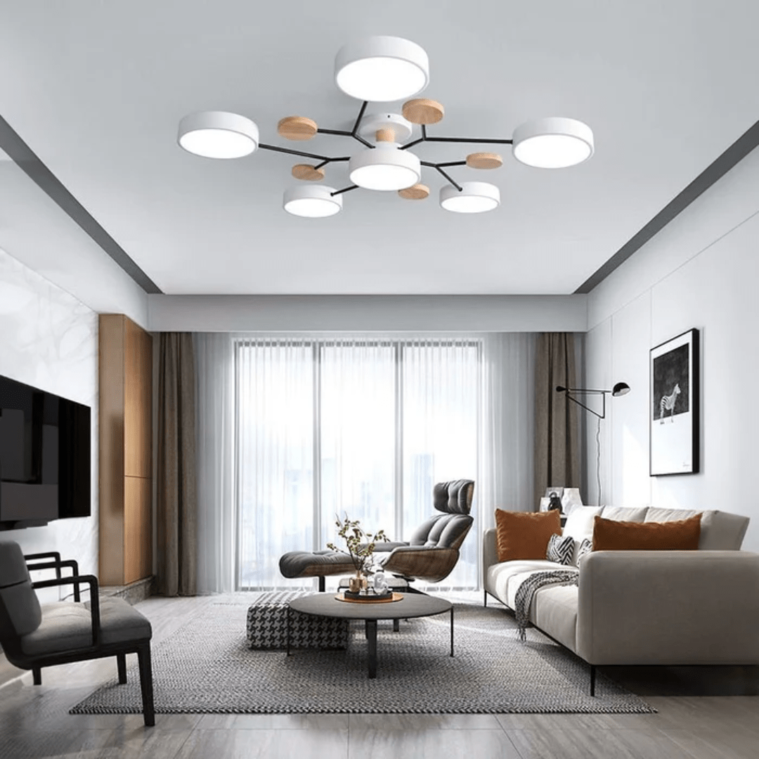 Éclairage moderne avec un plafonnier LED rond minimaliste, idéal pour une ambiance contemporaine.