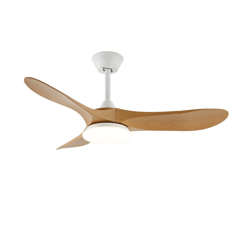 Plafonnier ventilateur avec télécommande, pales bois, éclairage LED, design élégant pour votre maison.