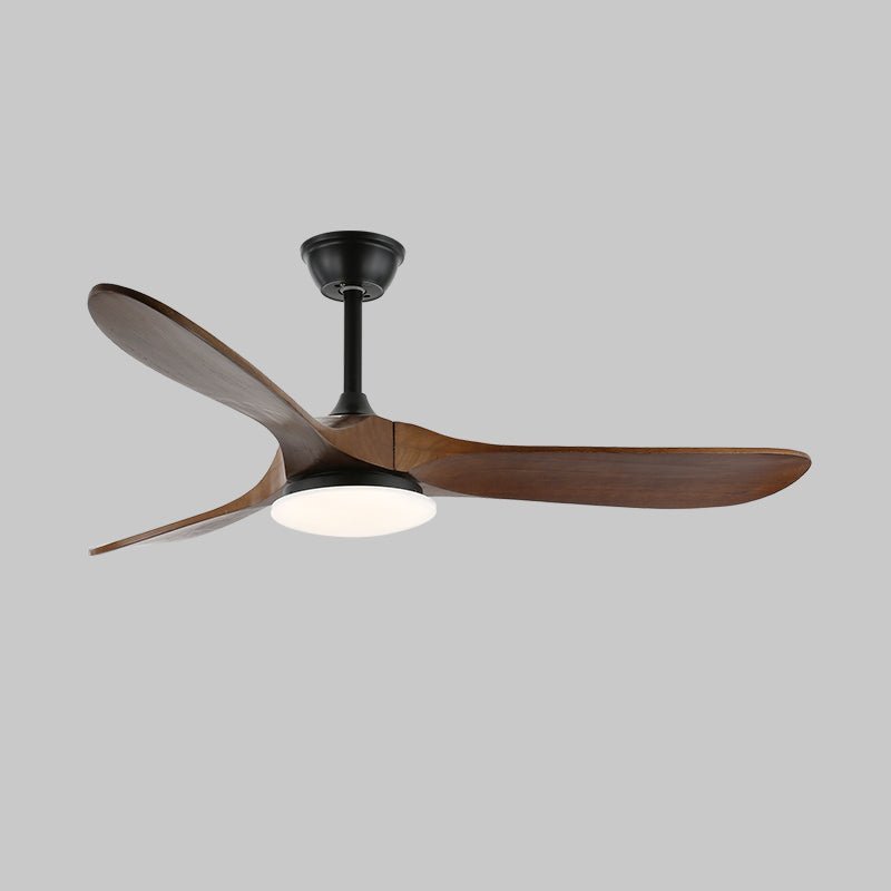 Ventilateur de plafond à économie d'énergie, pales bois, lumière LED, rafraîchissement efficace et durable.