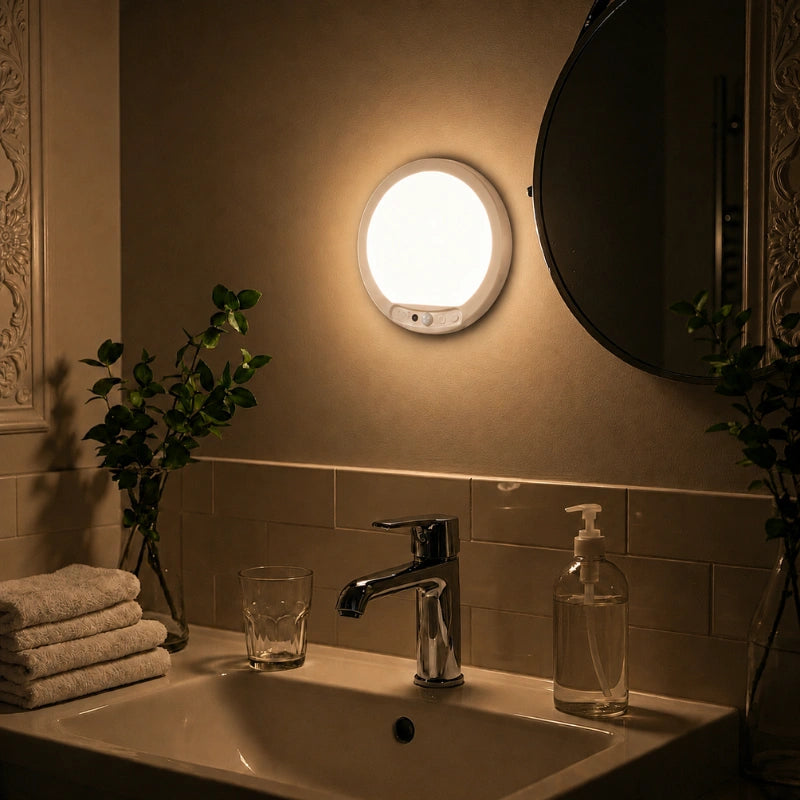 Plafonnier LED à économie d'énergie, capteur de mouvement, design épuré, port USB-C.
