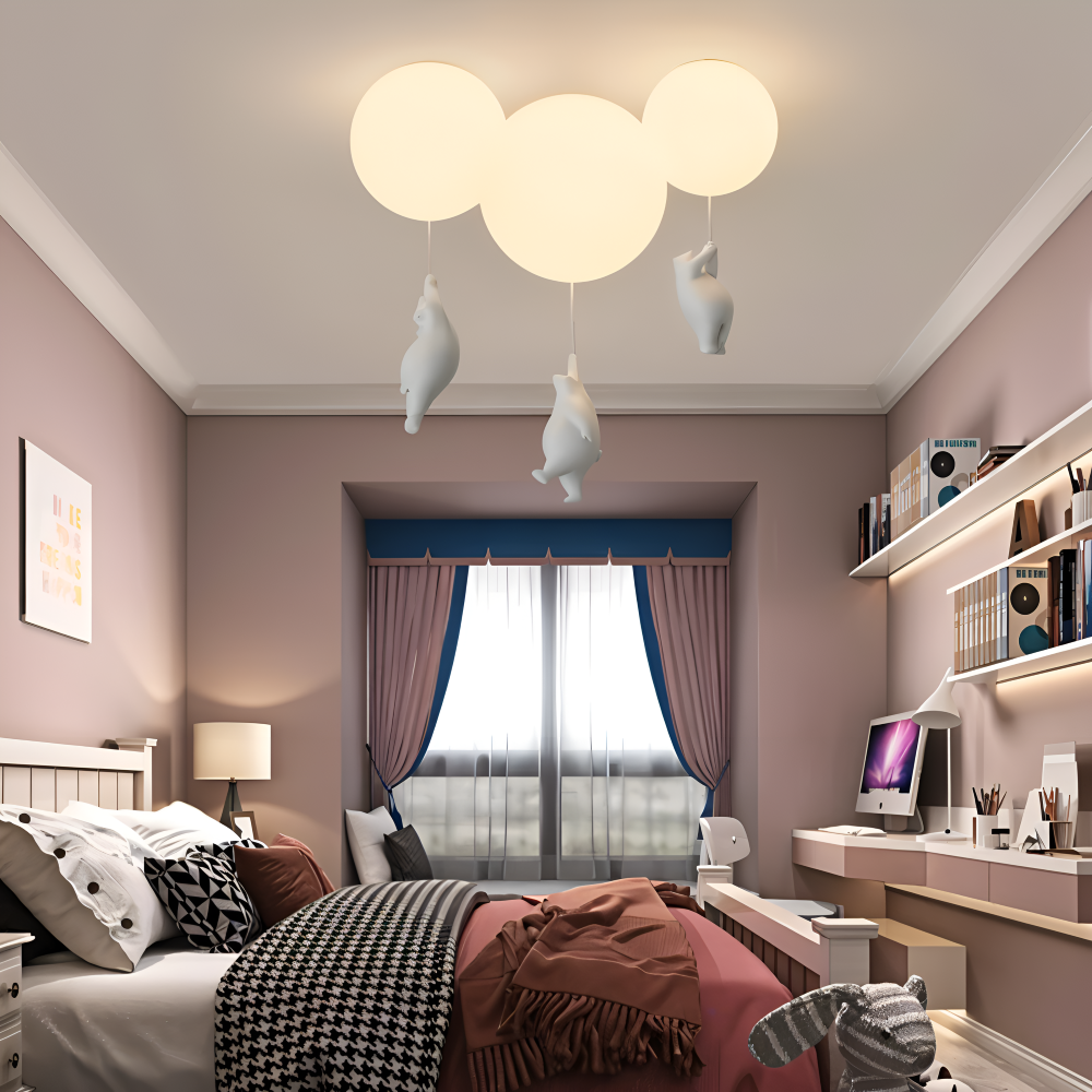 Lampe suspension enfant BalloBear avec ourson câlin et ballon, parfaite pour la chambre.