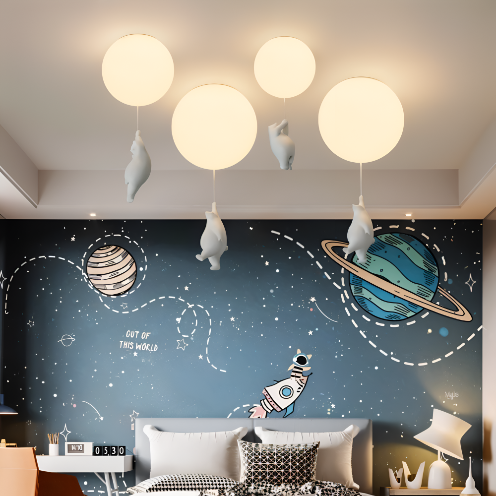 Lumière douce LED BalloBear, suspension en forme de ballon avec ours pour ambiance cosy enfant.