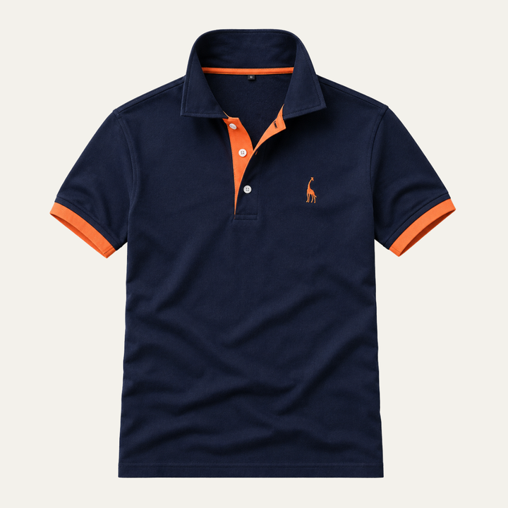 Vêtement homme : polo noir ajusté, col contrasté. Idéal pour un style décontracté et moderne.