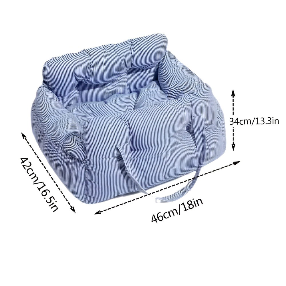 Vue complète du siège auto pour chien avec attaches de sécurité, accessoire de transport essentiel.