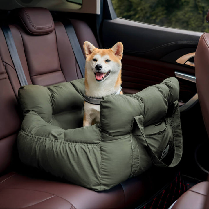 Coussin sécurité lavable pour chien en voiture. Confort optimal voyages.