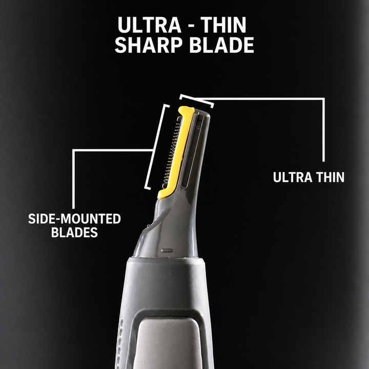 Tondeuse compacte LUMITRIM pour homme, précision améliorée par LED, idéale pour rasage détaillé.