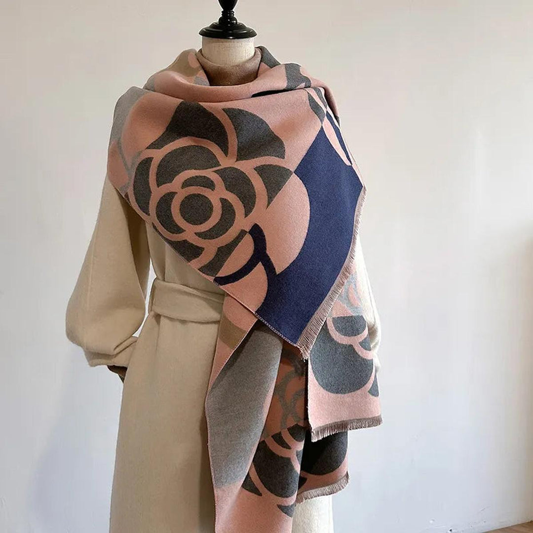 Écharpe en cachemire doux et chaud pour femme, imprimée réversible, idéale pour l'hiver, style luxe.