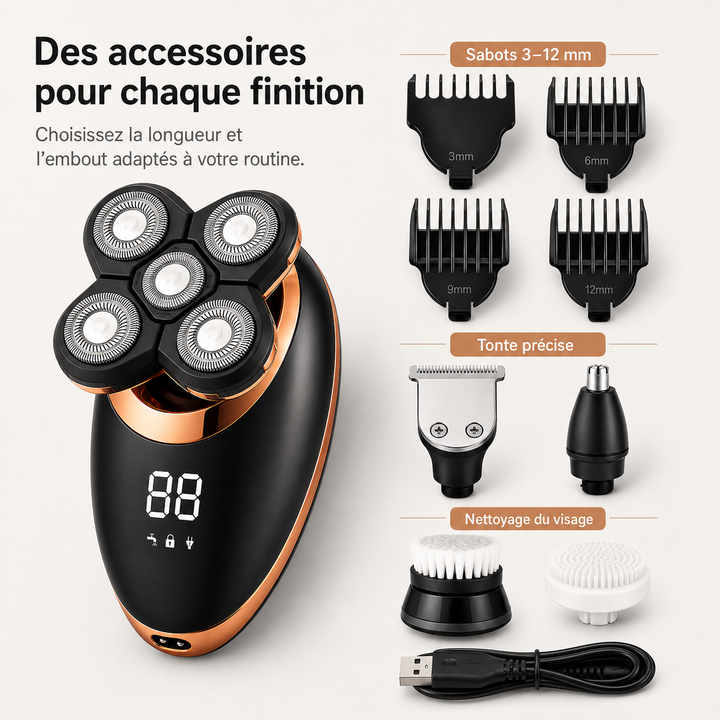 Tondeuse homme électrique sans fil en charge. Prête pour utilisation pratique et grooming impeccable.