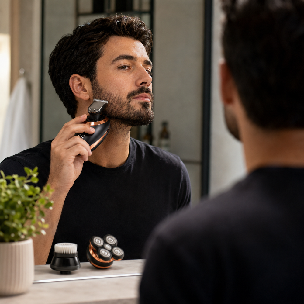 Kit tondeuse homme électrique multifonction avec accessoires pour barbe, nez, corps. Toilettage polyvalent.