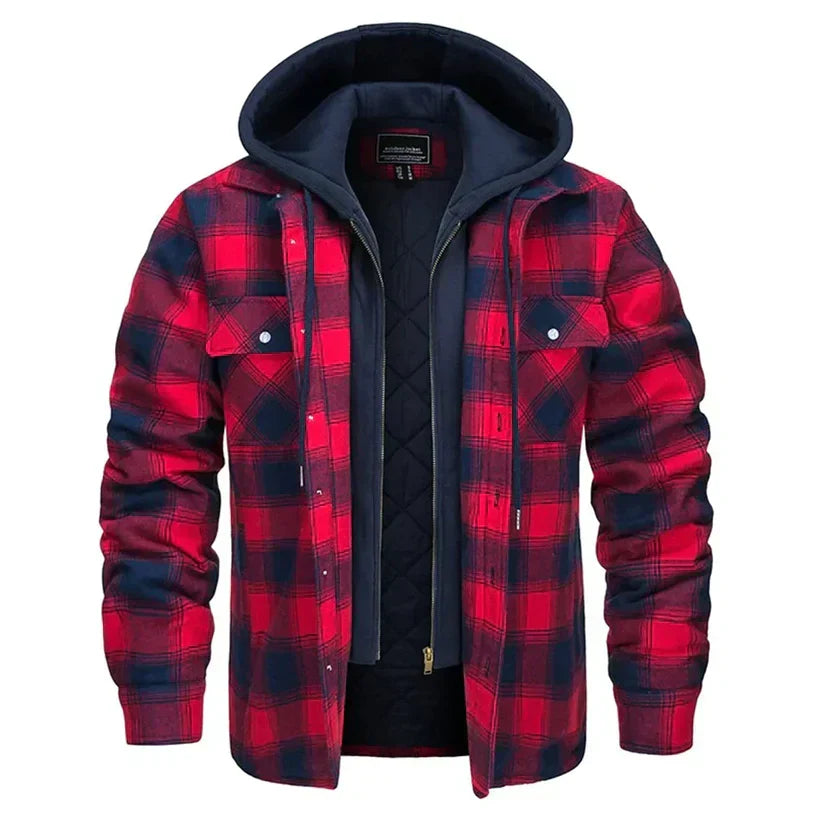 Blouson homme matelassé à carreaux, confortable et isolant, parfait pour un style décontracté hivernal.