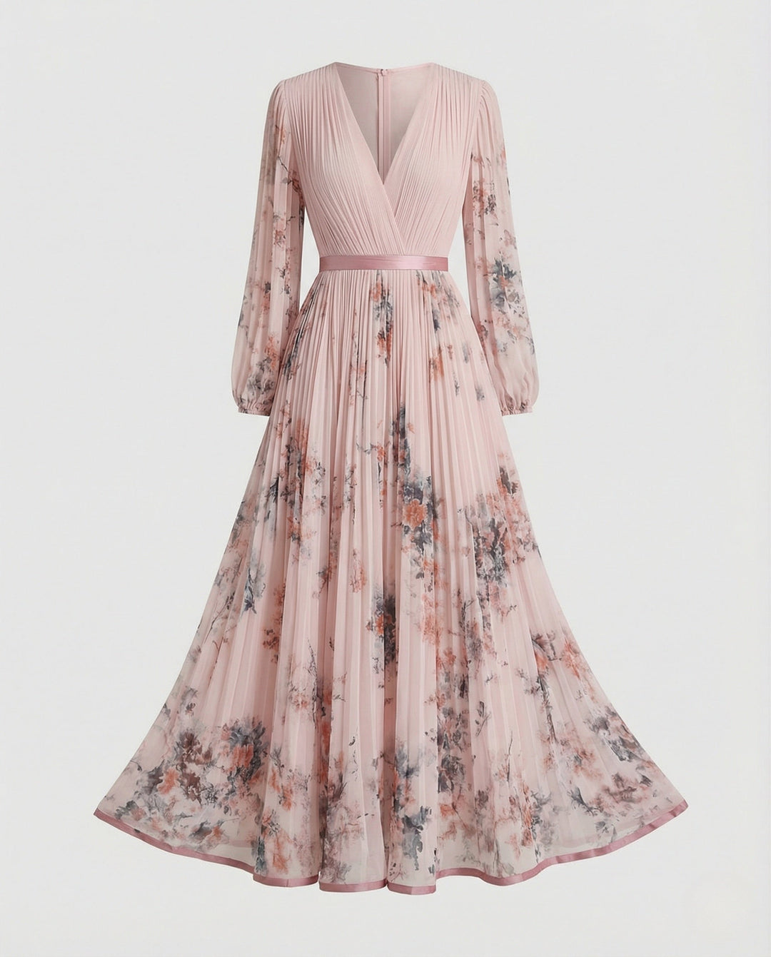 Robe longue plissée chic pour femme, parfaite pour occasions spéciales, soirée, mariage. Manches longues.